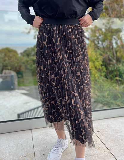 Pomodoro Leopard Mesh Midi Skirt