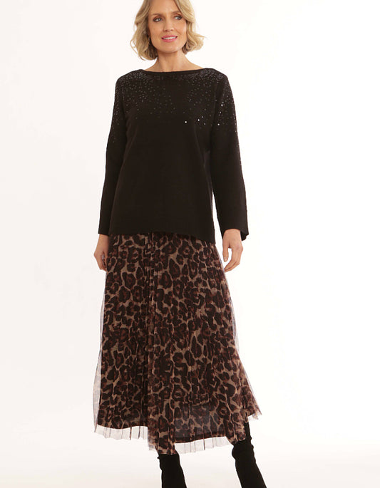 Pomodoro Leopard Mesh Midi Skirt