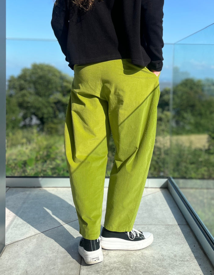 lime cotton needlecord banana shaped trousers