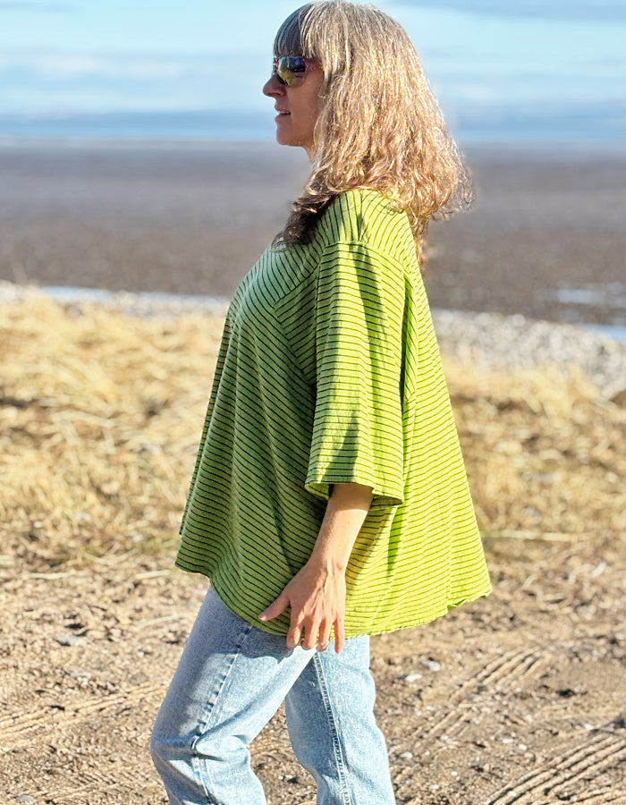 oversized cotton t shirt in lime with black stripes 