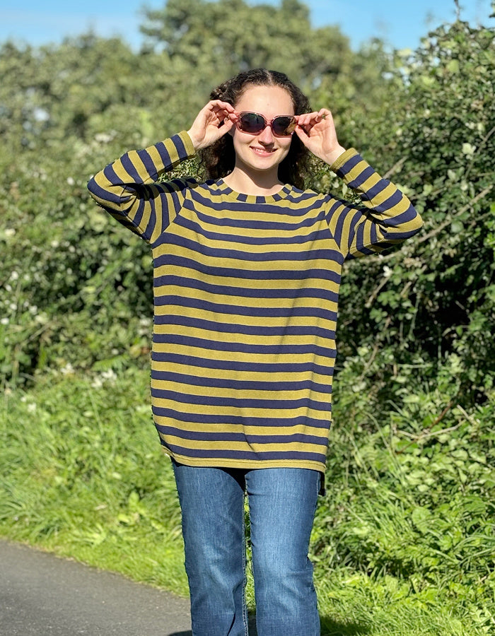 lime and blue stripes tunic wool free knit