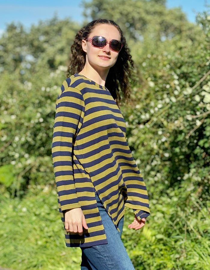 lime and blue stripes tunic wool free knit