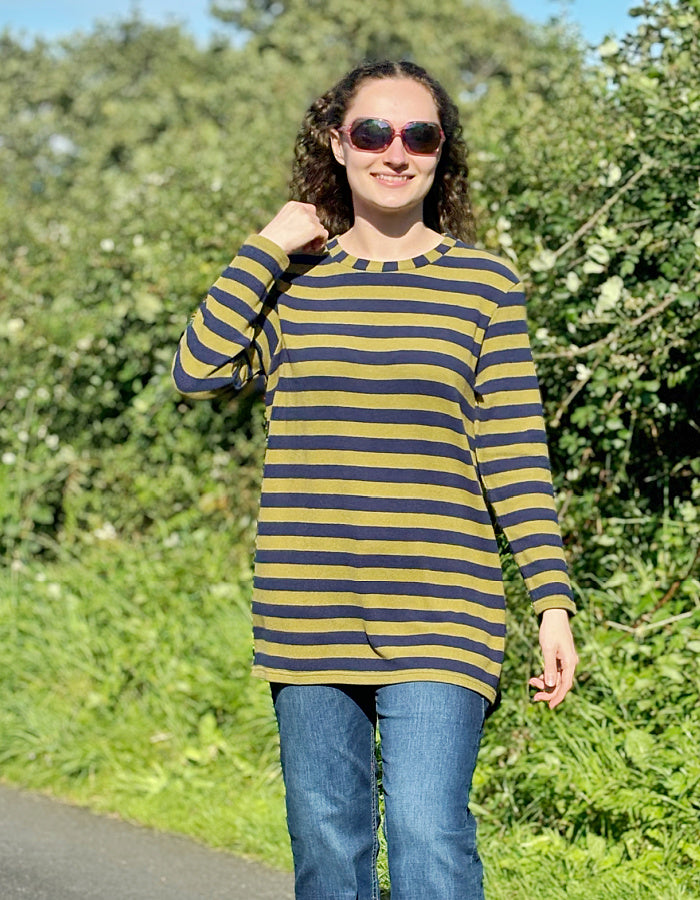 lime and blue stripes tunic wool free knit