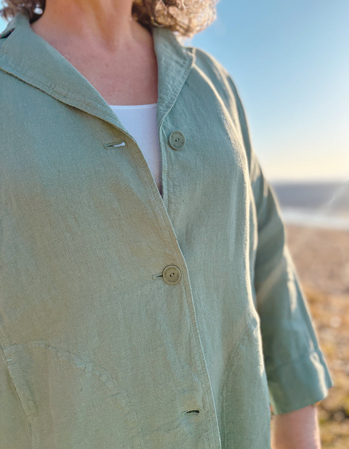 Vetono sage green linen duster coat with pockets