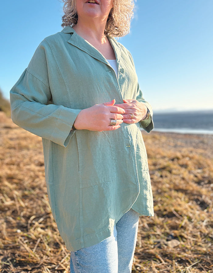 Vetono sage green linen duster coat with pockets