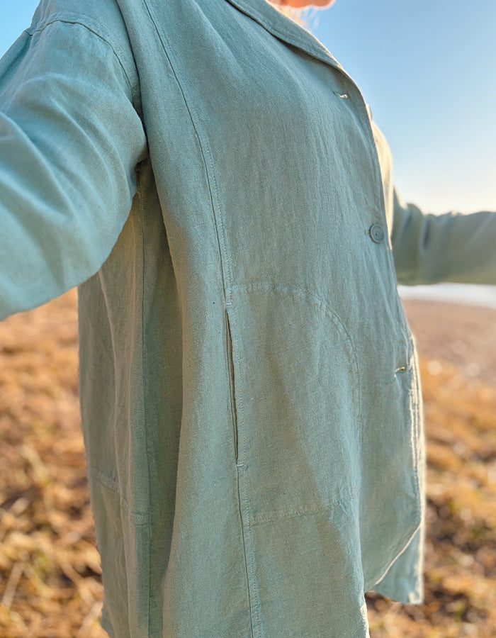 Vetono sage green linen duster coat with pockets