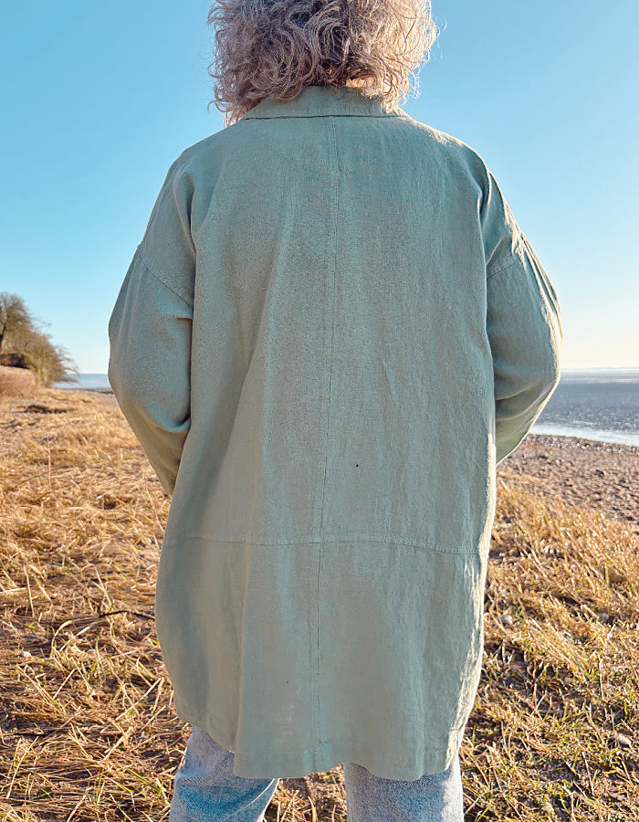 Vetono sage green linen duster coat with pockets