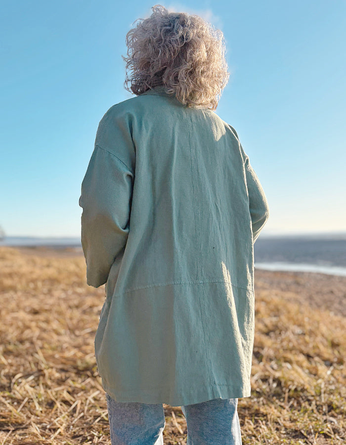 Vetono sage green linen duster coat with pockets