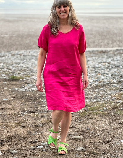 See Saw Pink Linen Shift Dress