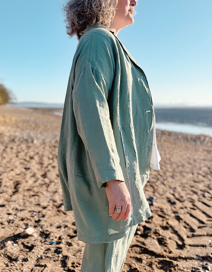 Vetono sage green linen duster coat with pockets