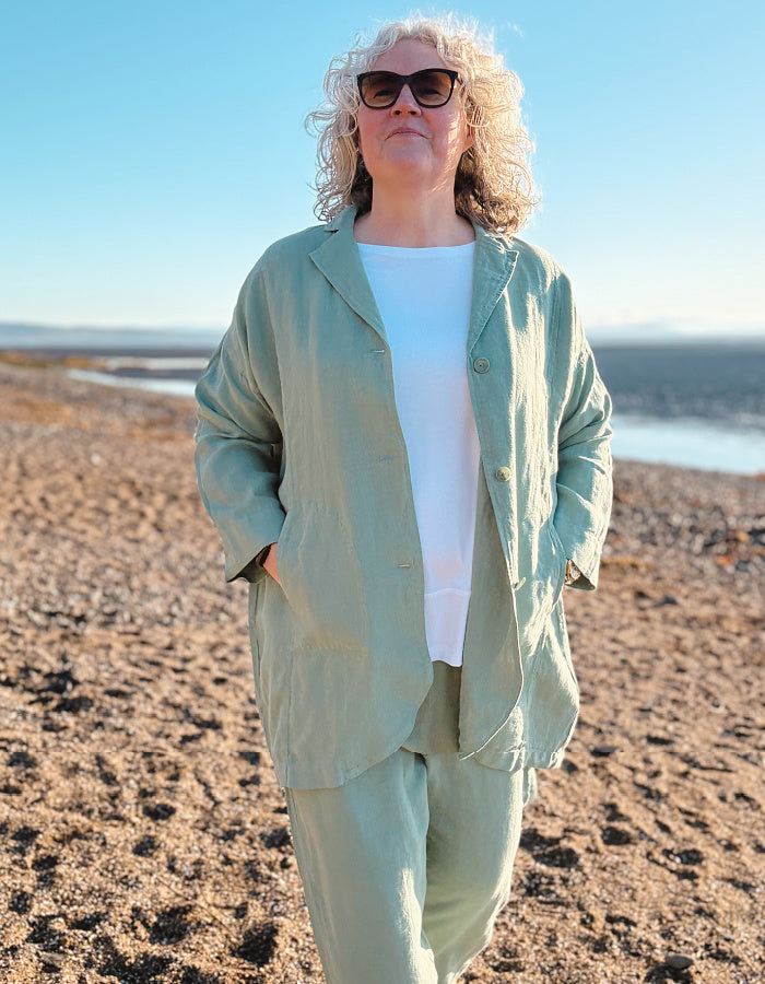 Vetono sage green linen duster coat with pockets