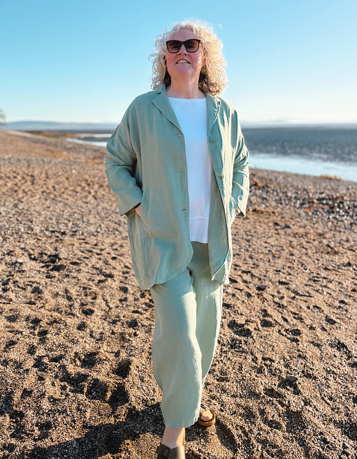 Vetono sage green linen duster coat with pockets