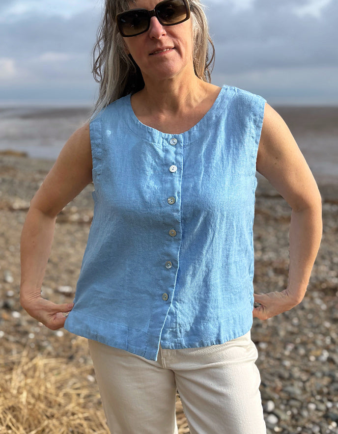 blue linen waistcoat