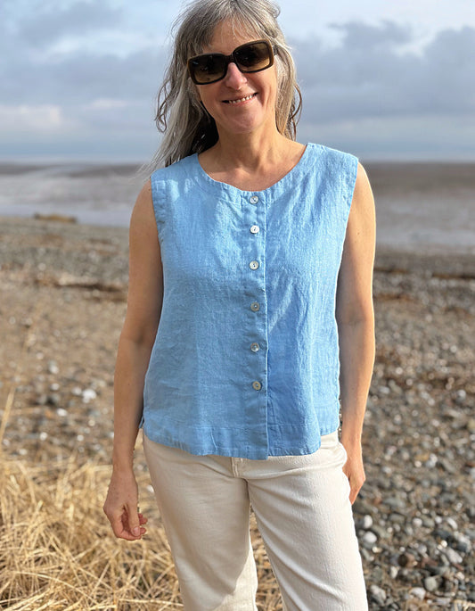 blue linen waistcoat