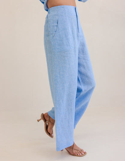 See Saw Linen Trousers in Chambray