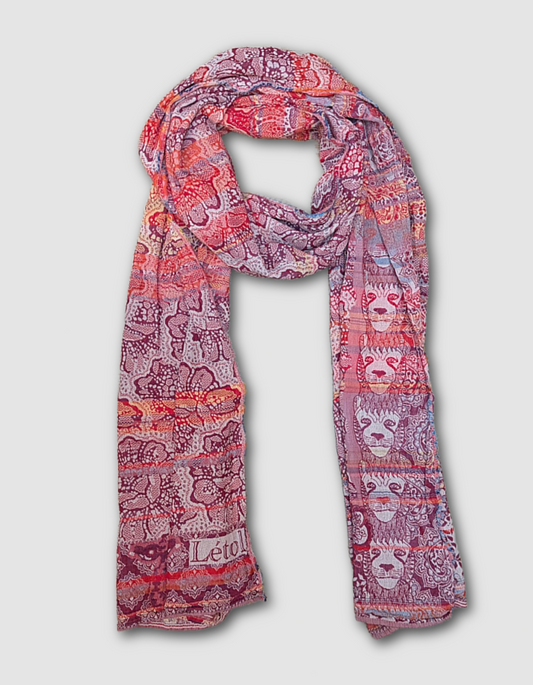 French jacquard scarf in pink with lion print