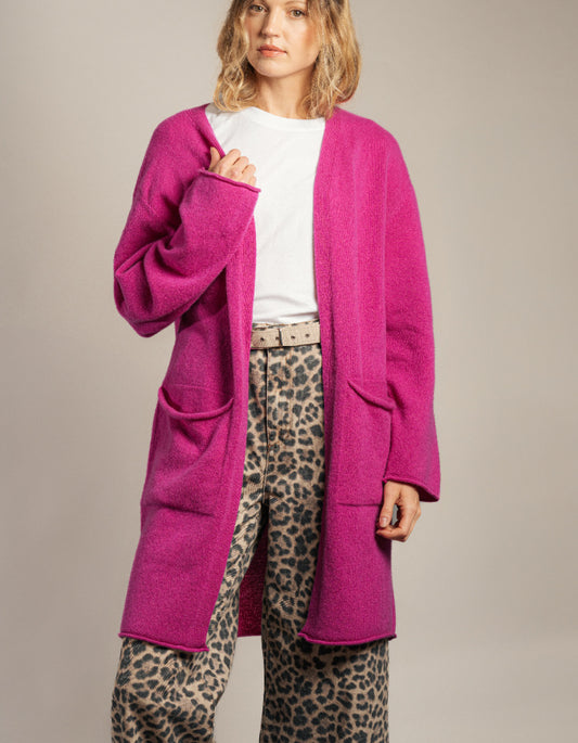 long wool open cardigan in hot pink