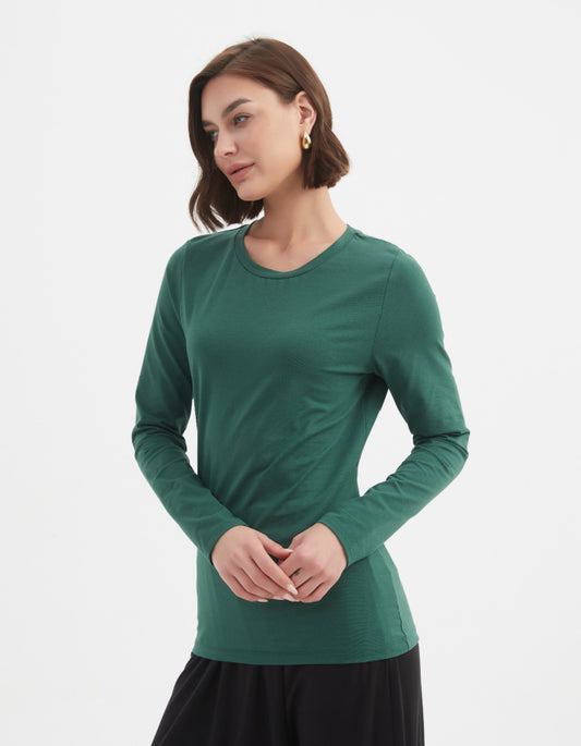 long sleeve green cotton jersey t shirt