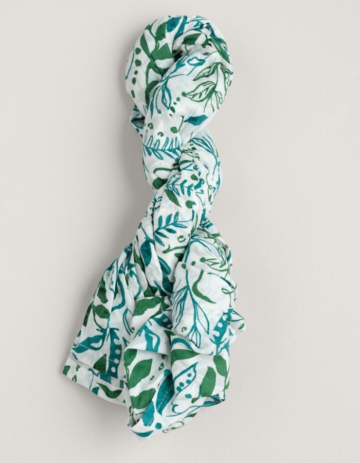 cotton crinkle shirt with green pea floral print