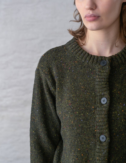 Bibico Avelia Donegal Tweed Cardigan in Forest