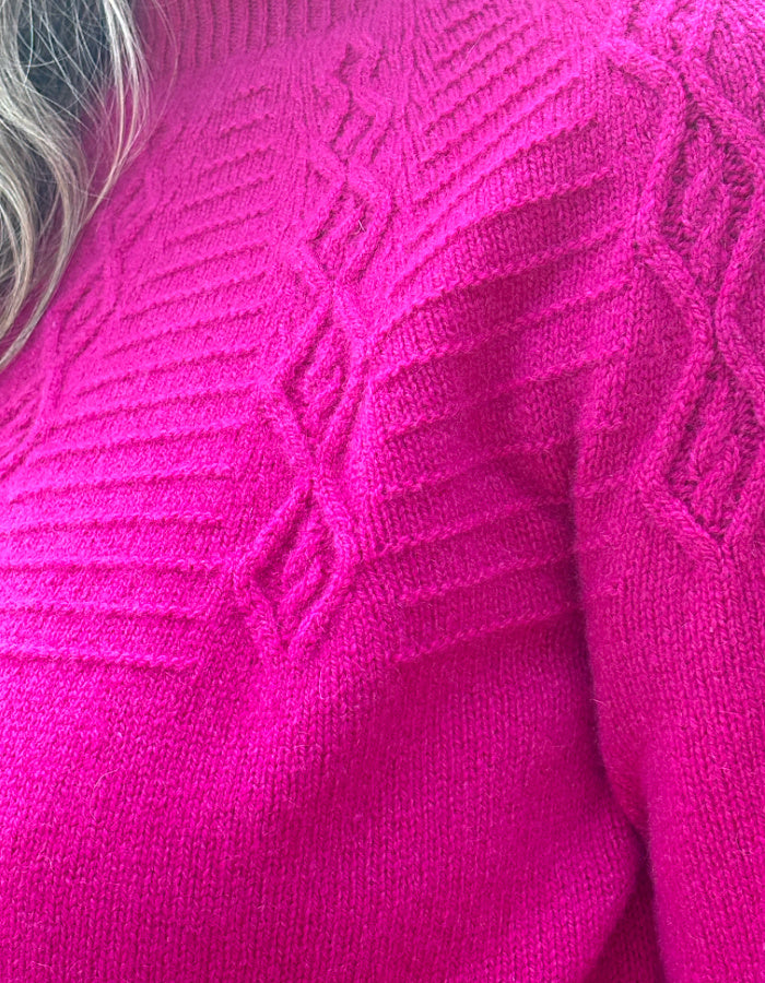 Harley Merino & Cashmere Cable Sweater in Magenta