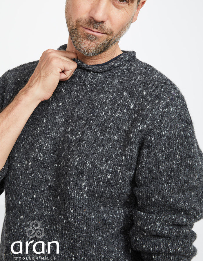 mens charcoal grey donegal tweed roll neck sweater