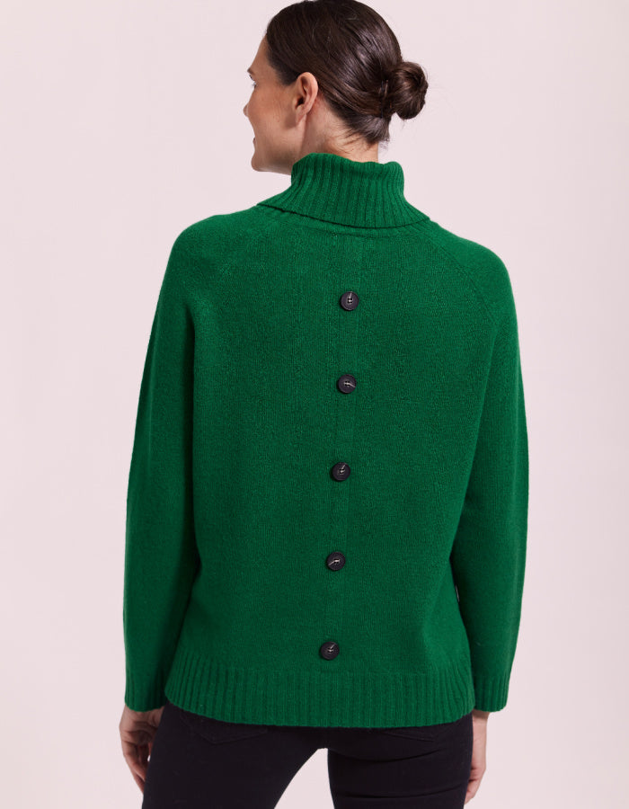 See Saw Button Back Rollneck in Emerald