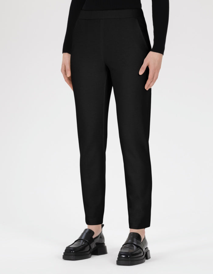 black tapered leg trousers with fluffy jersey feel