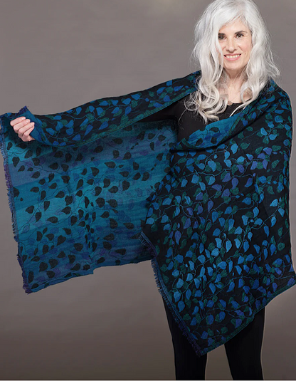 Nila Rubia Woven Scarf in Midnight Leaves