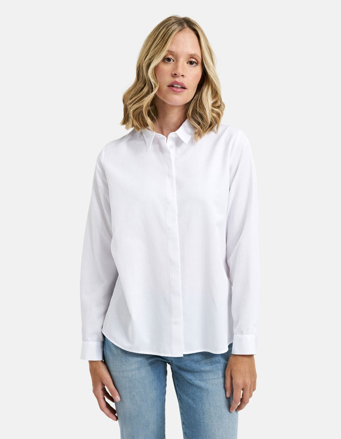 classic white shirt with button down front and collar