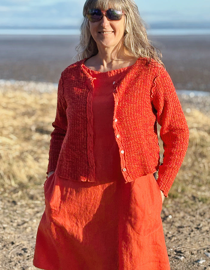 orange linen sleeveless shift dress