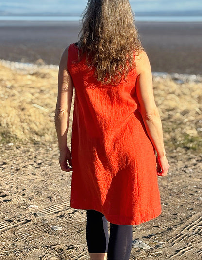 orange linen sleeveless shift dress