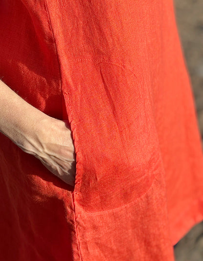 orange linen sleeveless shift dress