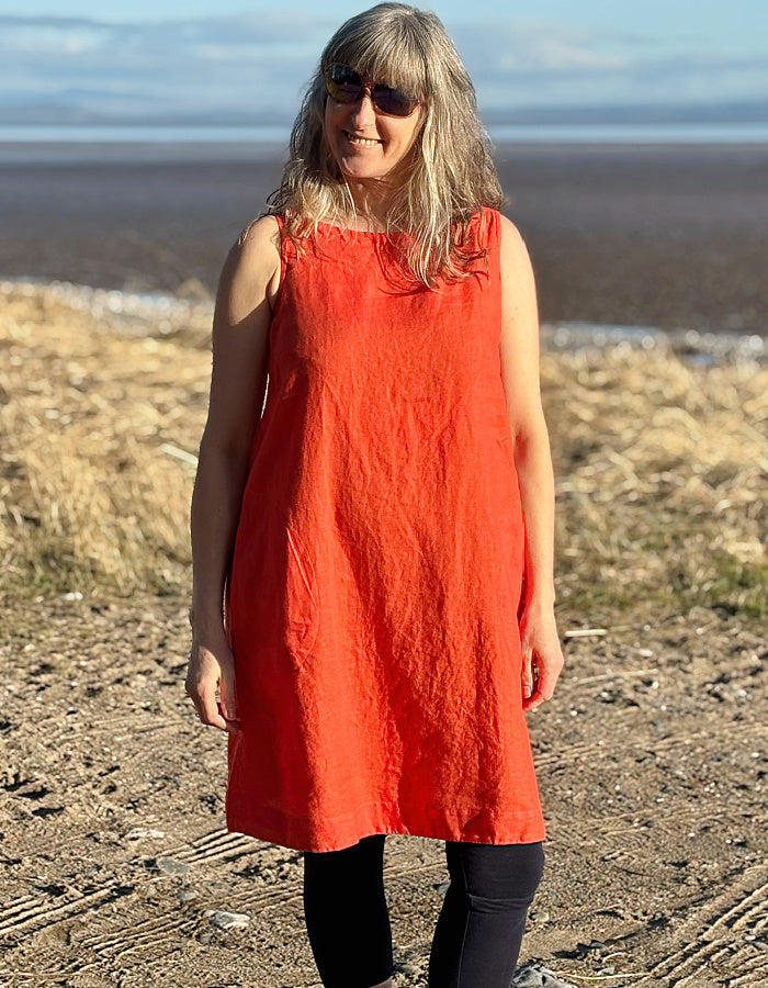 orange linen sleeveless shift dress