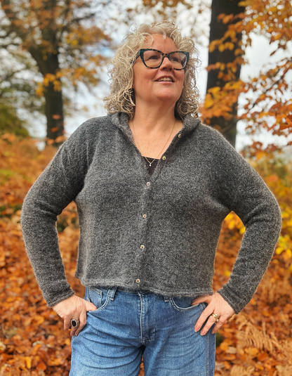 Ochre Elsi Hooded Cardigan in Charcoal Marl Mohair Blend
