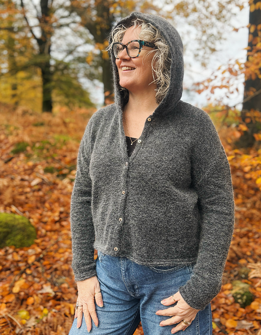 Ochre Elsi Hooded Cardigan in Charcoal Marl Mohair Blend