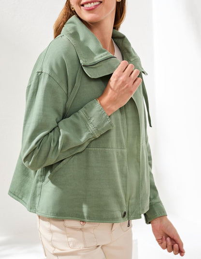 Tribal Twill Jacket with Drawcord Collar in Moss
