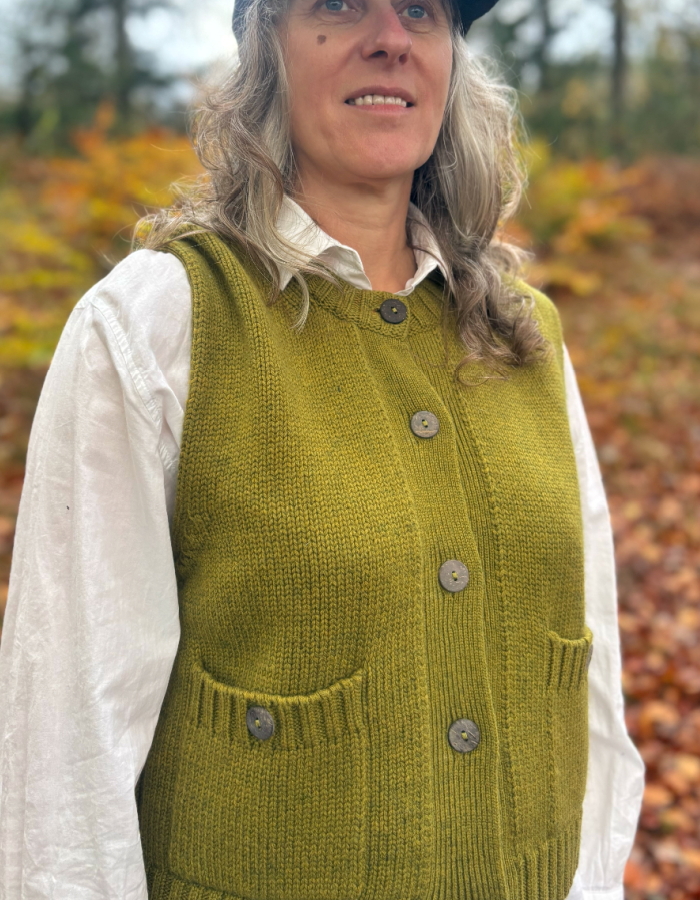 Ochre Mina Waistcoat in Moss Marl Cashmere & Lambswool