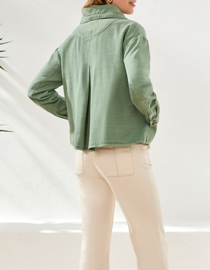 Tribal Twill Jacket with Drawcord Collar in Moss