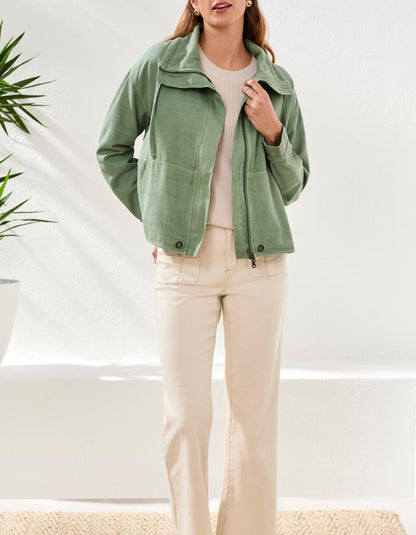 Tribal Twill Jacket with Drawcord Collar in Moss