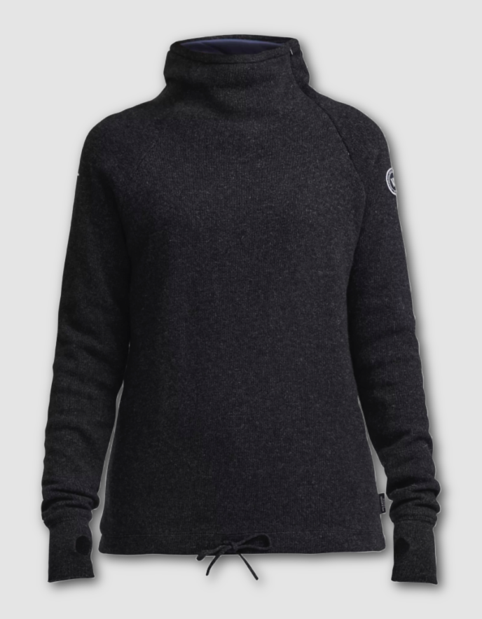 Dark gray turtleneck sweater on a light gray background
