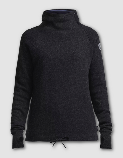 Dark gray turtleneck sweater on a light gray background
