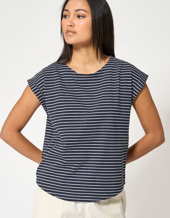 navy and white Breton striped short sleeve cotton t-shirt