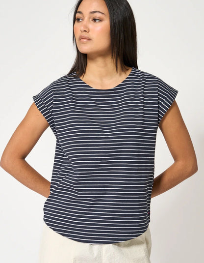 navy and white Breton striped short sleeve cotton t-shirt