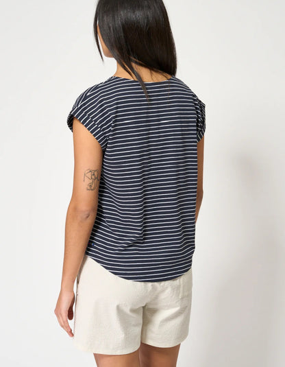 navy and white Breton striped short sleeve cotton t-shirt
