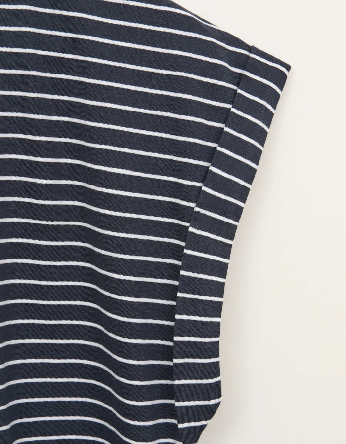 navy and white Breton striped short sleeve cotton t-shirt