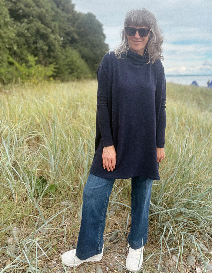 Neirami Luxury Fleece Turtleneck Tunic in Navy
