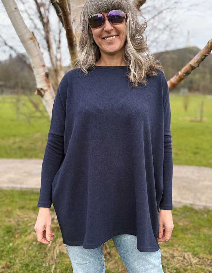 navy v neck fleecy oversized wide fit jumper