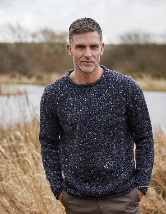 Fisherman out of Ireland Mens's/Unisex Donegal Tweed Rollneck in Navy Slate