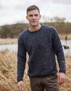 Fisherman out of Ireland Donegal Tweed Rollneck in Navy Slate